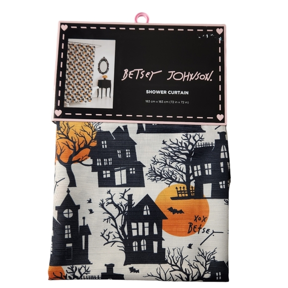 Betsey Johnson Haunted House Halloween Fabric Shower Curtain - Picture 1 of 6
